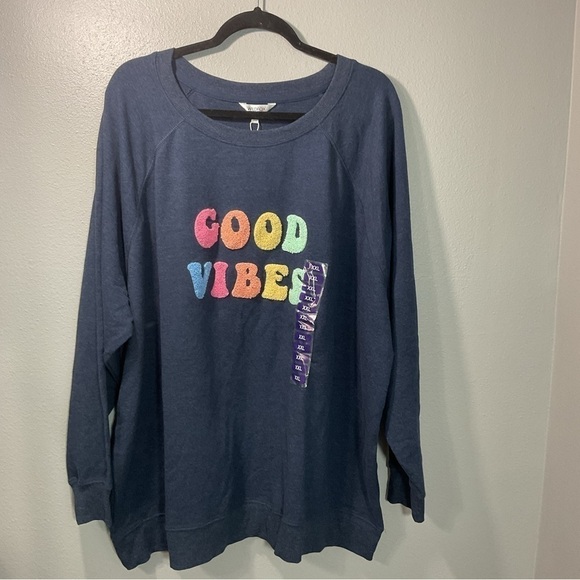 WildFox Size XXL Navy Blue Good Vibes Over Size Crew Neck Sweater NWT - Picture 2 of 7